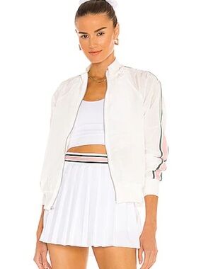 REVOLVE Zip Up White Windbreaker Tennis Club Jacket Pink & Green Sleeve Stripe